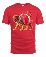 Ferocious Citrus Tiger Tee with Vibrant Grapefruit Art Print - red t-shirt on white background