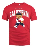 California Bear Street Style Tee for Trendy LA Fashion Lovers - red t-shirt on white background