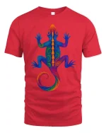 Vibrant Rainbow Gecko Art Tee for Lizard Lovers and Trend Fans - red t-shirt on white background
