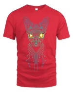 Cyber Circuit Cat Glow Tee for Sci-Fi Fans and Tech Lovers - red t-shirt on white background