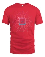 AI Circuit Power Tee - Futuristic Tech Chip Design T-Shirt - red t-shirt on white background