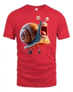 Turbo Snail Skateboarding Tee - Funny Cartoon Speed T-Shirt - red t-shirt on white background