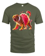 Ferocious Citrus Tiger Tee with Vibrant Grapefruit Art Print - military green t-shirt on white background