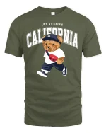 California Bear Street Style Tee for Trendy LA Fashion Lovers - military green t-shirt on white background