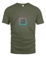 AI Circuit Power Tee - Futuristic Tech Chip Design T-Shirt - military green t-shirt on white background
