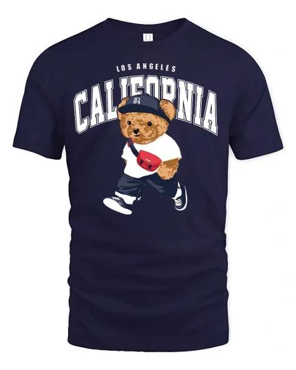 California Bear Street Style Tee for Trendy LA Fashion Lovers - navy t-shirt on white background