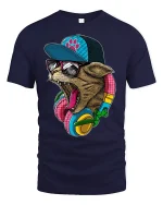 Cool DJ Cat Headphones Tee for Music Lovers Funny T-Shirt - navy t-shirt on white background