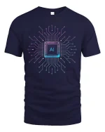 AI Circuit Power Tee - Futuristic Tech Chip Design T-Shirt - navy t-shirt on white background