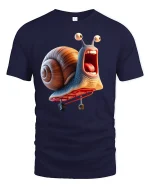 Turbo Snail Skateboarding Tee - Funny Cartoon Speed T-Shirt - navy t-shirt on white background