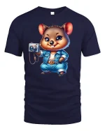 Cute Photographer Animal Tee with Camera and Denim Outfit Design - navy t-shirt on white background