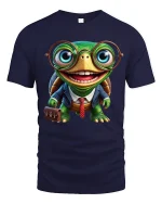 Funny Turtle Business Tee with Cute Office Cartoon Design - navy t-shirt on white background