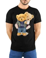 Best Pals Teddy Bear Friends Tee for Cute Outfit Lovers - model wearing black tee with hands behind back