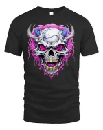 Demonic Horned Skull Tee Fierce Glowing Eyes Graphic Tshirt - black t-shirt on white background