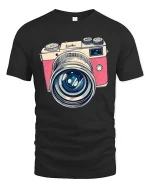 Vintage Camera Lens Tee Retro Photography Lover Tshirt - black t-shirt on white background