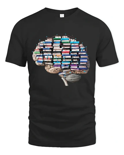 Books Brain Knowledge Tee Smart Reading Lover T Shirt - black t-shirt on white background