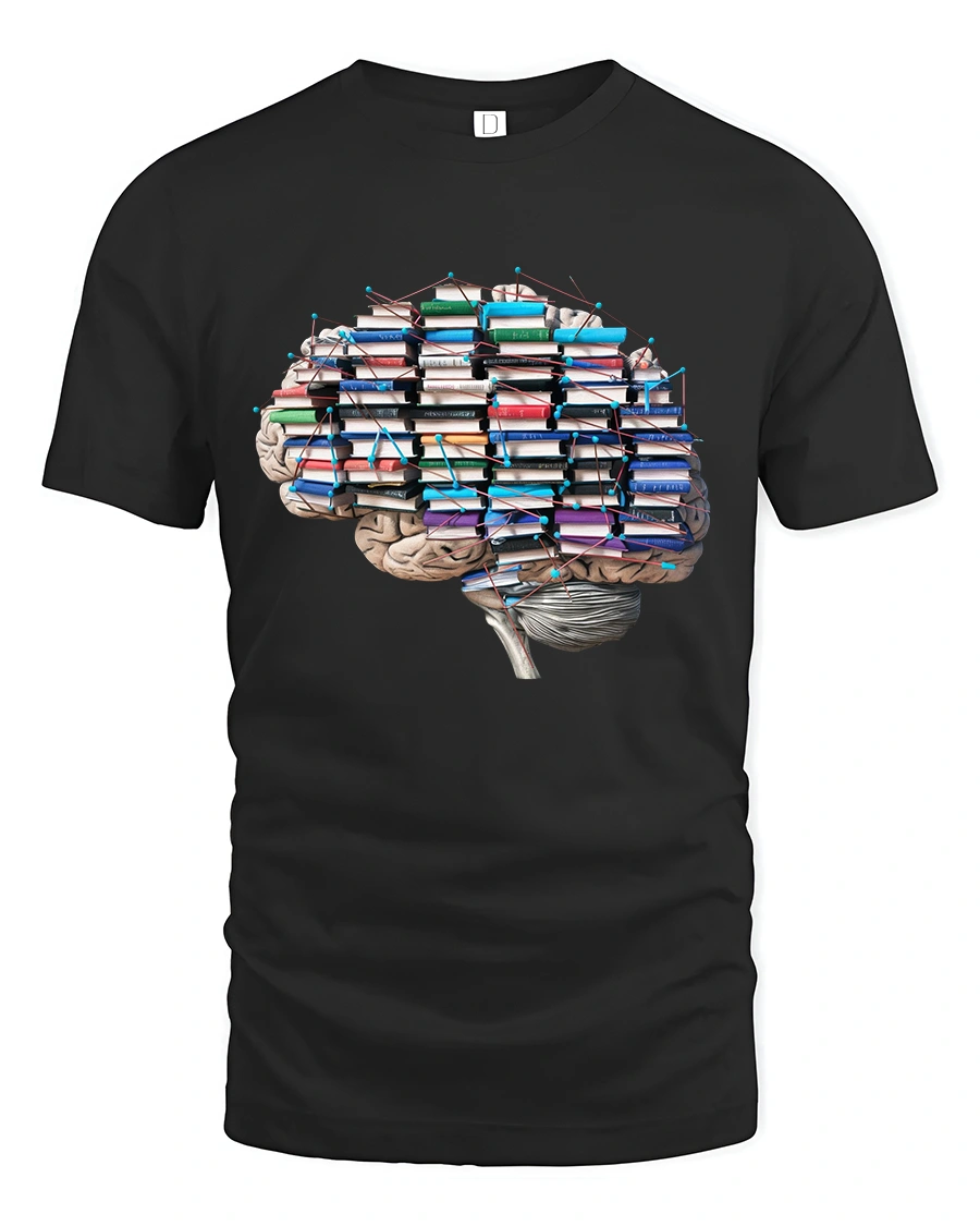 Books Brain Knowledge Tee Smart Reading Lover T Shirt - 1 Books Brain Knowledge Tee Smart Reading Lover T Shirt - black t-shirt on white background