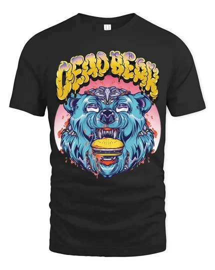 Crazy Burger Bear Tee Wild Graffiti Style Funny Beast Tshirt - black t-shirt on white background