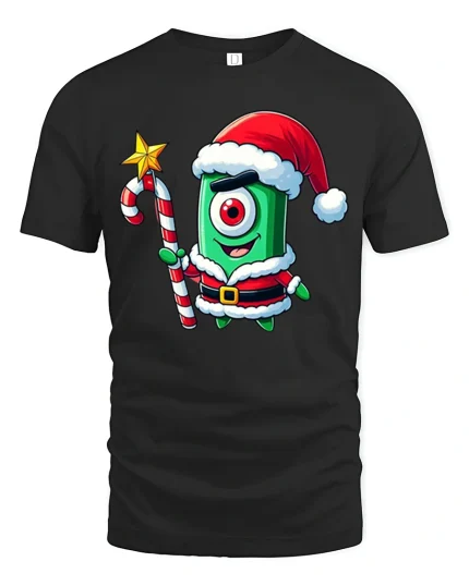 Cute Cyclops Santa Tee Funny One Eyed Christmas Creature Tshirt - black t-shirt on white background