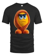 Grumpy Fuzzy Orange Character Tee Funny Mood Cartoon Tshirt - black t-shirt on white background