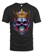 King Skull Crown Tee Dark Royal Skull Art Tshirt for Fans - black t-shirt on white background