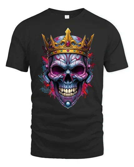 King Skull Crown Tee Dark Royal Skull Art Tshirt for Fans - black t-shirt on white background
