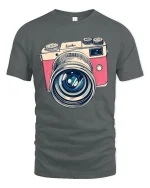 Vintage Camera Lens Tee Retro Photography Lover Tshirt - gray t-shirt on white background