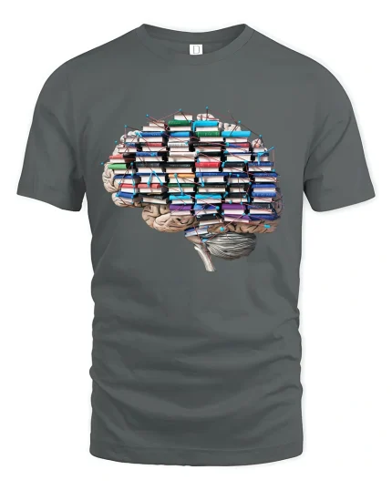 Books Brain Knowledge Tee Smart Reading Lover T Shirt - gray t-shirt on white background