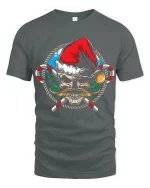 Santa Skull Tee Cool Mustache Candy Cane Christmas Tshirt - gray t-shirt on white background