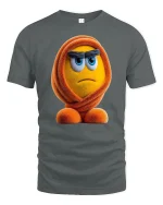 Grumpy Fuzzy Orange Character Tee Funny Mood Cartoon Tshirt - gray t-shirt on white background