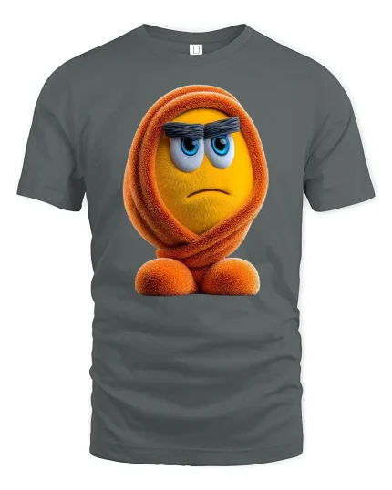 Grumpy Fuzzy Orange Character Tee Funny Mood Cartoon Tshirt - gray t-shirt on white background