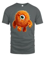 Cute Fuzzy Orange Monster Tee One Eyed Cartoon Creature Tshirt - gray t-shirt on white background