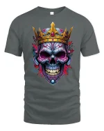 King Skull Crown Tee Dark Royal Skull Art Tshirt for Fans - gray t-shirt on white background
