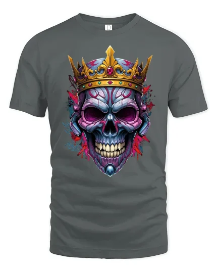 King Skull Crown Tee Dark Royal Skull Art Tshirt for Fans - gray t-shirt on white background