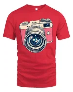 Vintage Camera Lens Tee Retro Photography Lover Tshirt - red t-shirt on white background