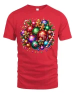 Personalized Ornaments Tee Colorful Gingerbread Christmas Tshirt - red t-shirt on white background