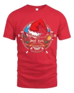 Santa Skull Tee Cool Mustache Candy Cane Christmas Tshirt - red t-shirt on white background