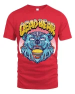 Crazy Burger Bear Tee Wild Graffiti Style Funny Beast Tshirt - red t-shirt on white background