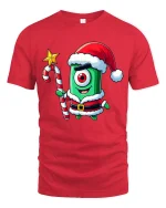 Cute Cyclops Santa Tee Funny One Eyed Christmas Creature Tshirt - red t-shirt on white background