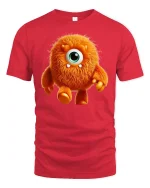 Cute Fuzzy Orange Monster Tee One Eyed Cartoon Creature Tshirt - red t-shirt on white background