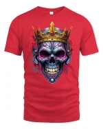 King Skull Crown Tee Dark Royal Skull Art Tshirt for Fans - red t-shirt on white background