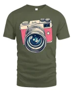 Vintage Camera Lens Tee Retro Photography Lover Tshirt - military green t-shirt on white background