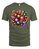 Personalized Ornaments Tee Colorful Gingerbread Christmas Tshirt - military green t-shirt on white background