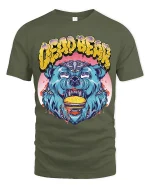 Crazy Burger Bear Tee Wild Graffiti Style Funny Beast Tshirt - military green t-shirt on white background