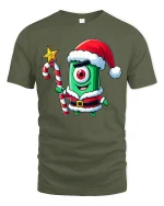Cute Cyclops Santa Tee Funny One Eyed Christmas Creature Tshirt - military green t-shirt on white background