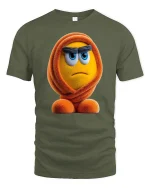 Grumpy Fuzzy Orange Character Tee Funny Mood Cartoon Tshirt - military green t-shirt on white background
