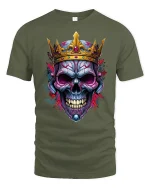 King Skull Crown Tee Dark Royal Skull Art Tshirt for Fans - military green t-shirt on white background