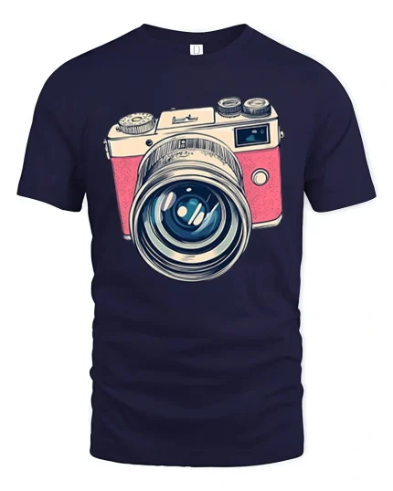 Vintage Camera Lens Tee Retro Photography Lover Tshirt - navy t-shirt on white background
