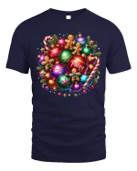 Personalized Ornaments Tee Colorful Gingerbread Christmas Tshirt - navy t-shirt on white background