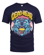 Crazy Burger Bear Tee Wild Graffiti Style Funny Beast Tshirt - navy t-shirt on white background