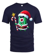 Cute Cyclops Santa Tee Funny One Eyed Christmas Creature Tshirt - navy t-shirt on white background